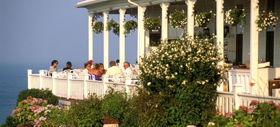 Newport Rhode Island has many historic homes that have been converted into restaurants and facilities for tours - overlooking the amazing shoreline and atlantic ocean.