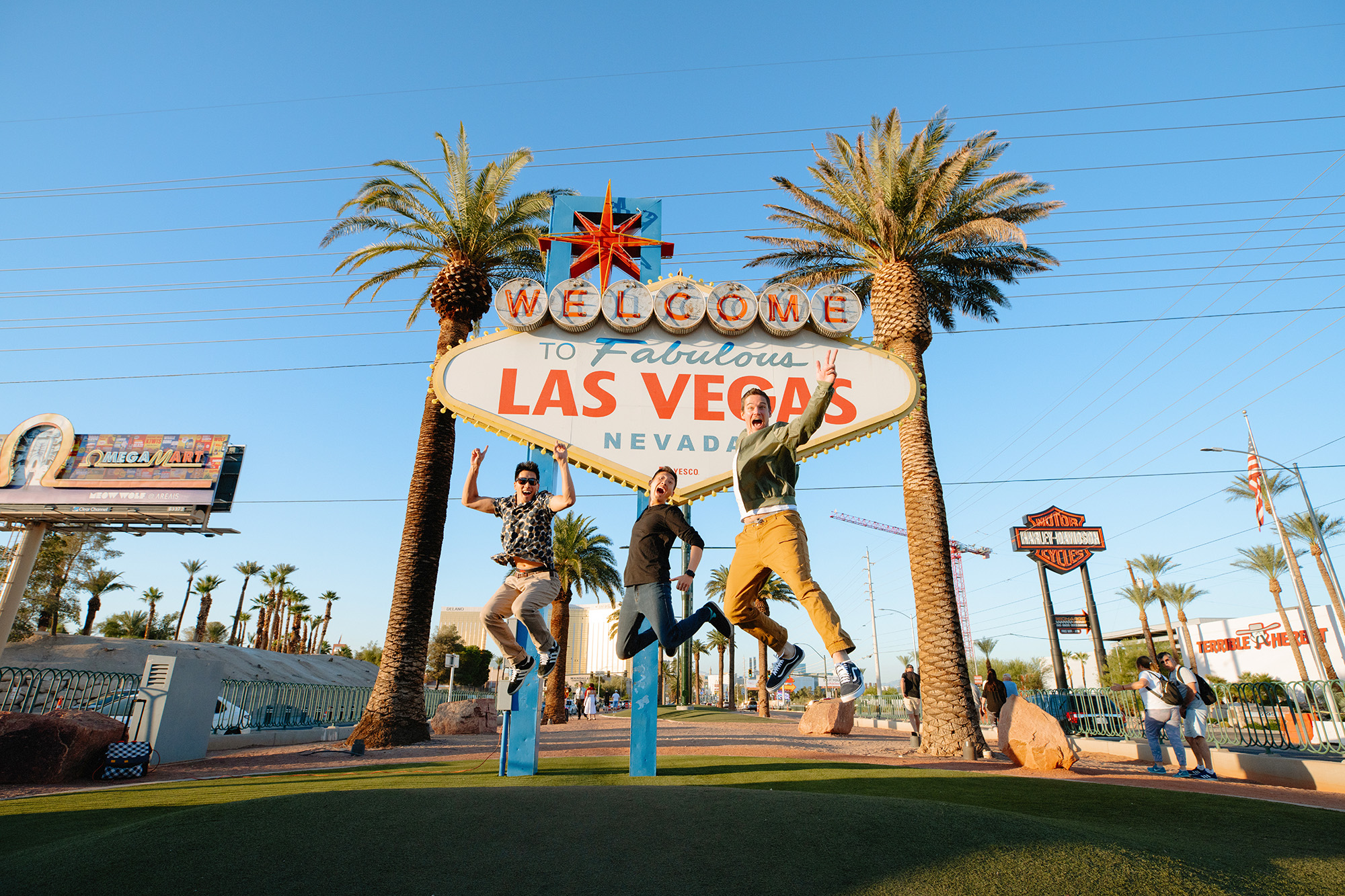 Posing for a photo in front of the Las Vegas, Nevada, welcome sign