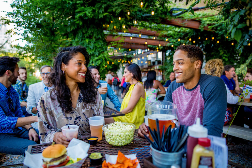Dining at Independence Beer Garden in Philadelphia, Pennsylvania