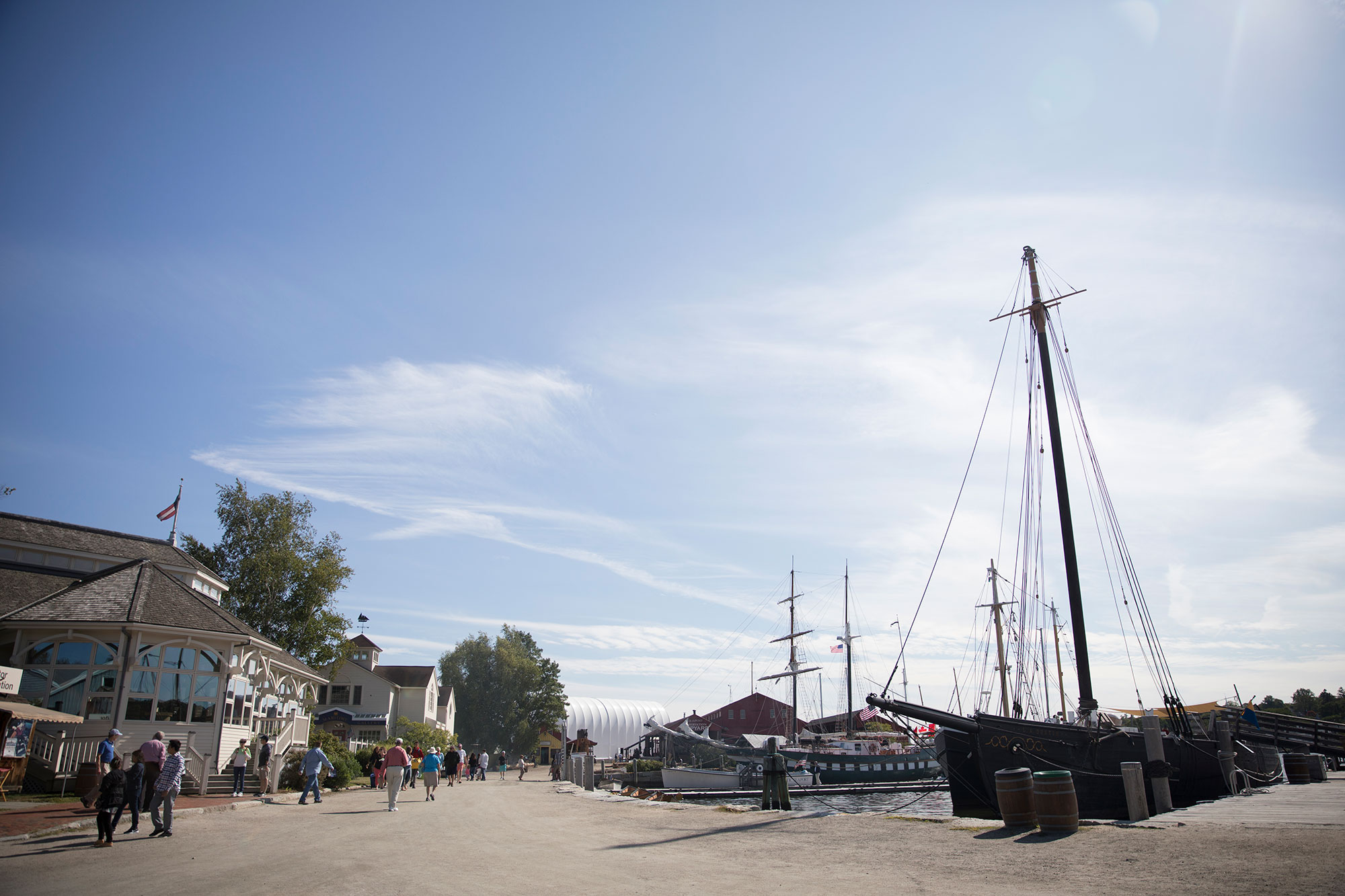 Historic buildings and ships on the Mystic Seaport in Mystic, Connecticut  
