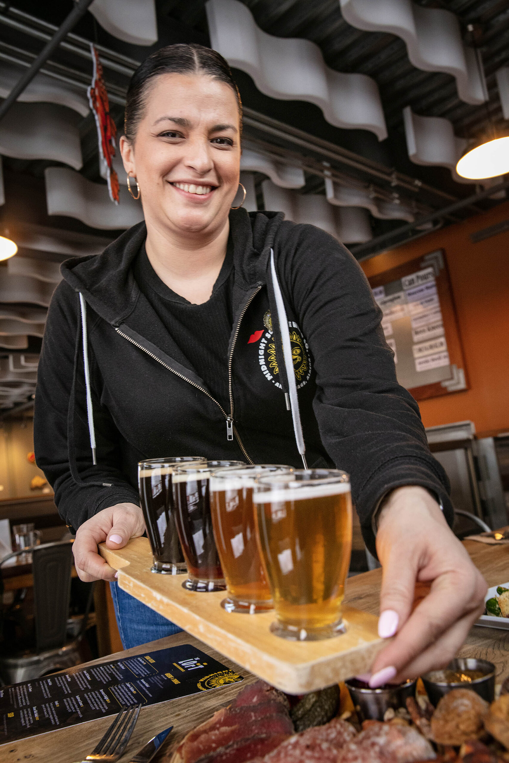A beer flight at an Anchorage, Alaska brewery; Credit: Wayde Carroll