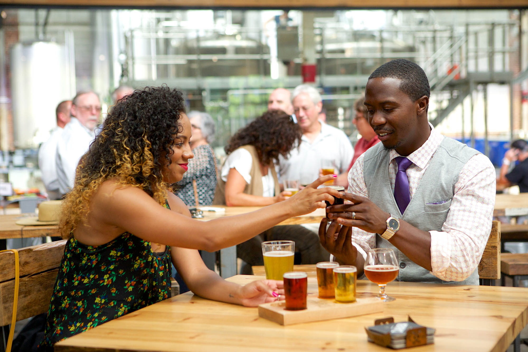 Sampling craft beer at a brewery in Birmingham, Alabama