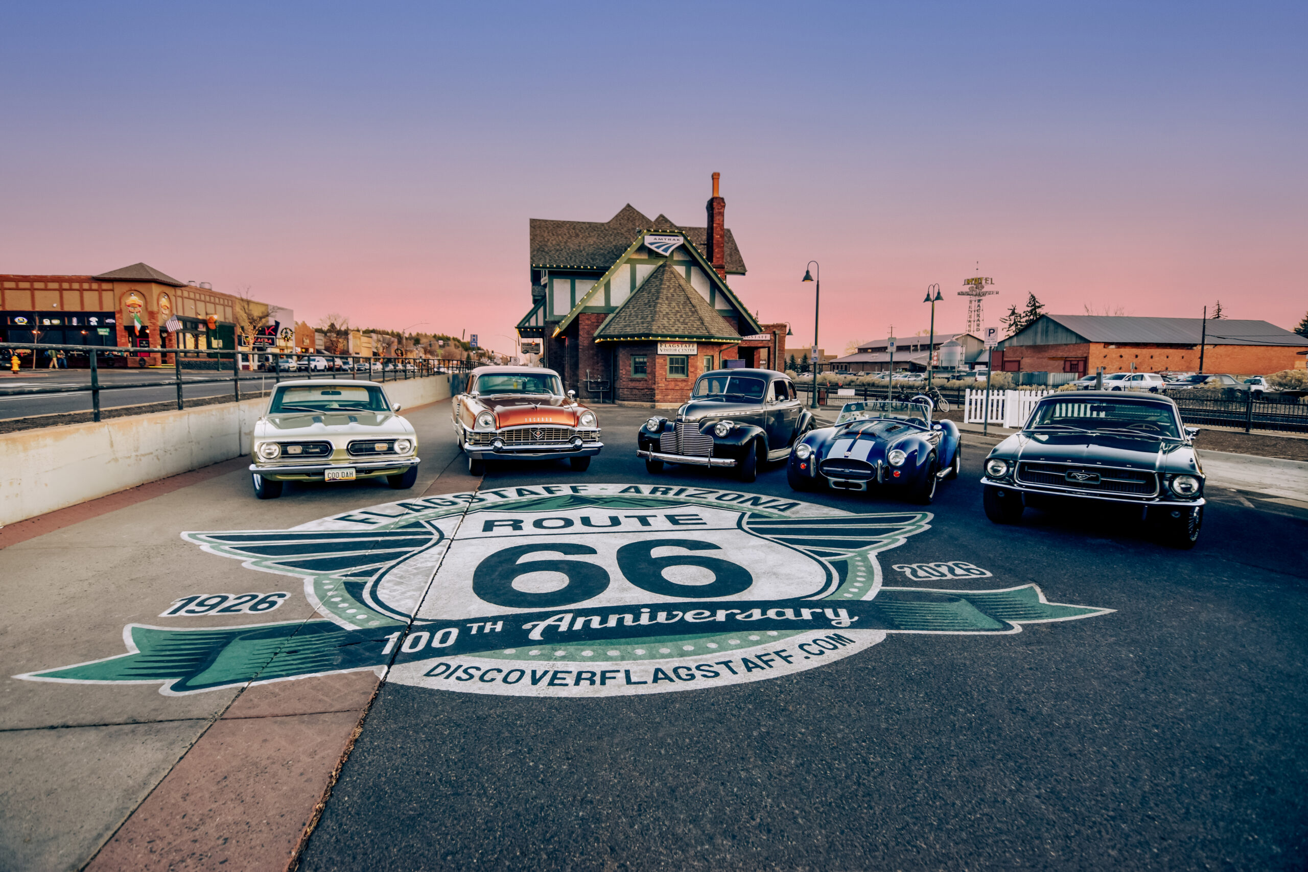Classic cars on Route 66 in Flagstaff, Arizona