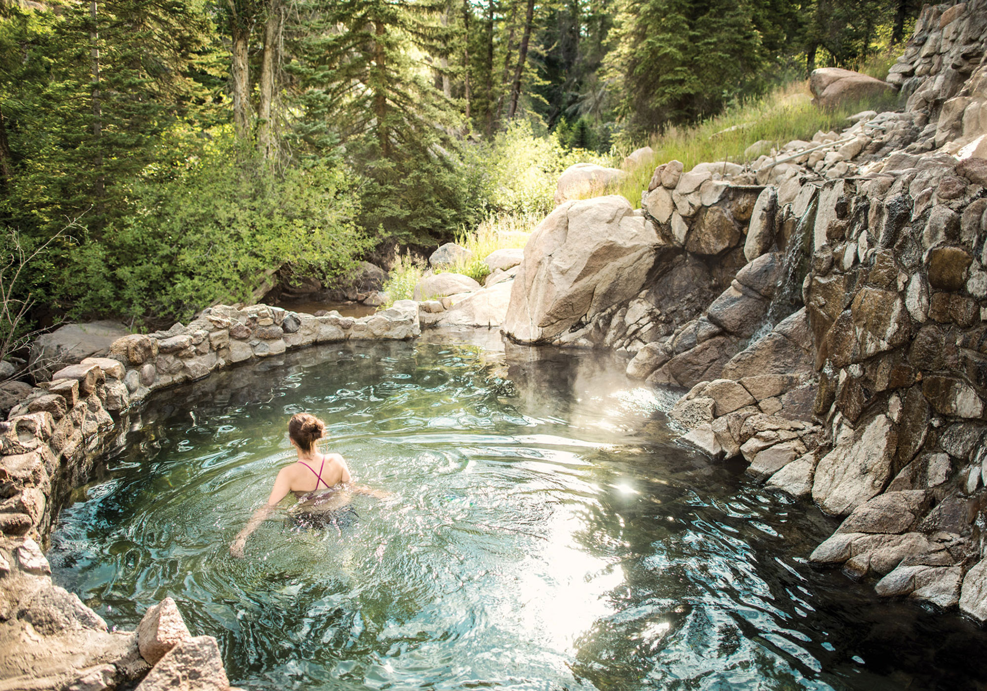 Floating in the Strawberry Park Hot Springs in Steamboat Springs, Colorado