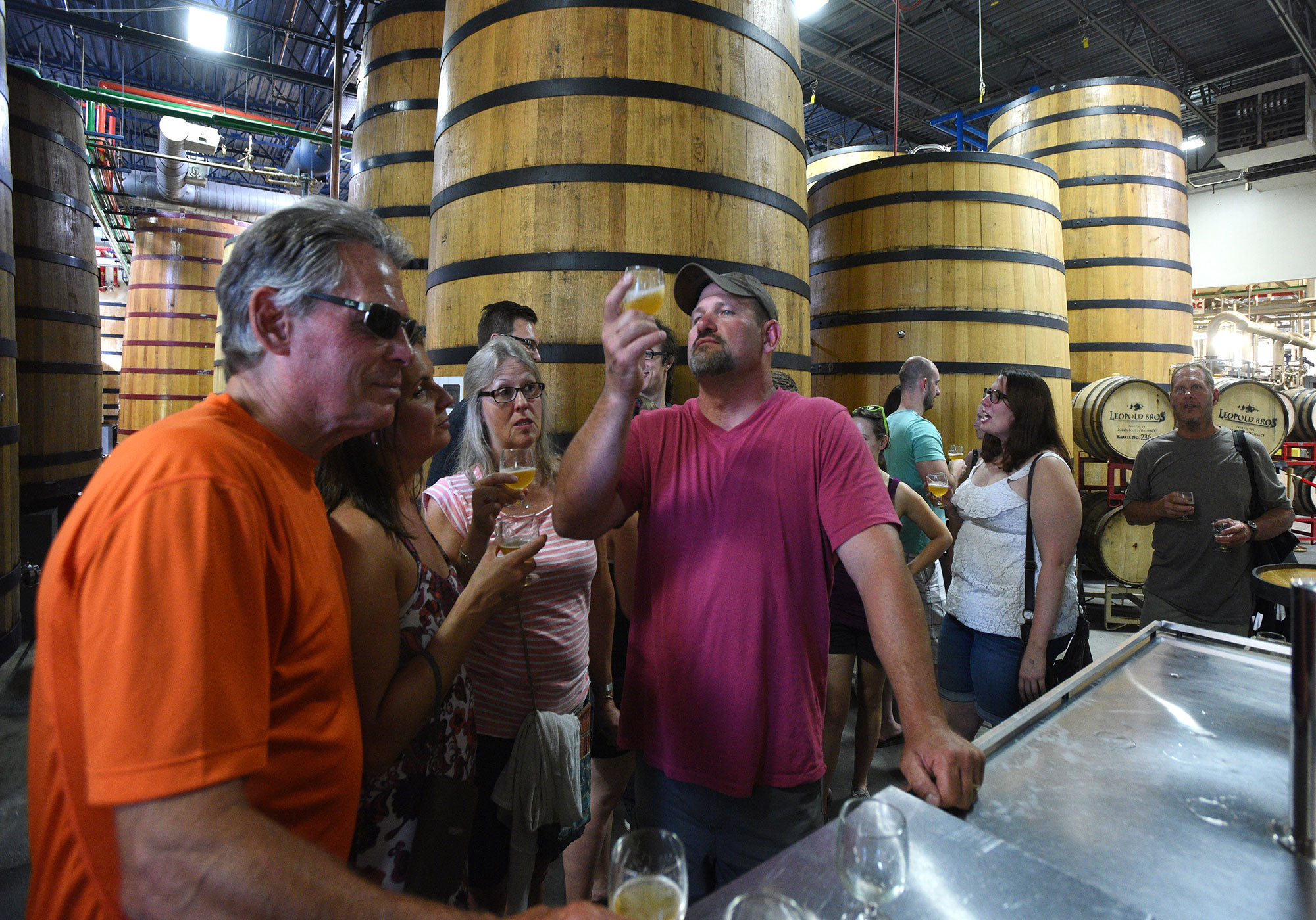 Guests on tour of New Belgium Brewery in Fort Collins, Colorado