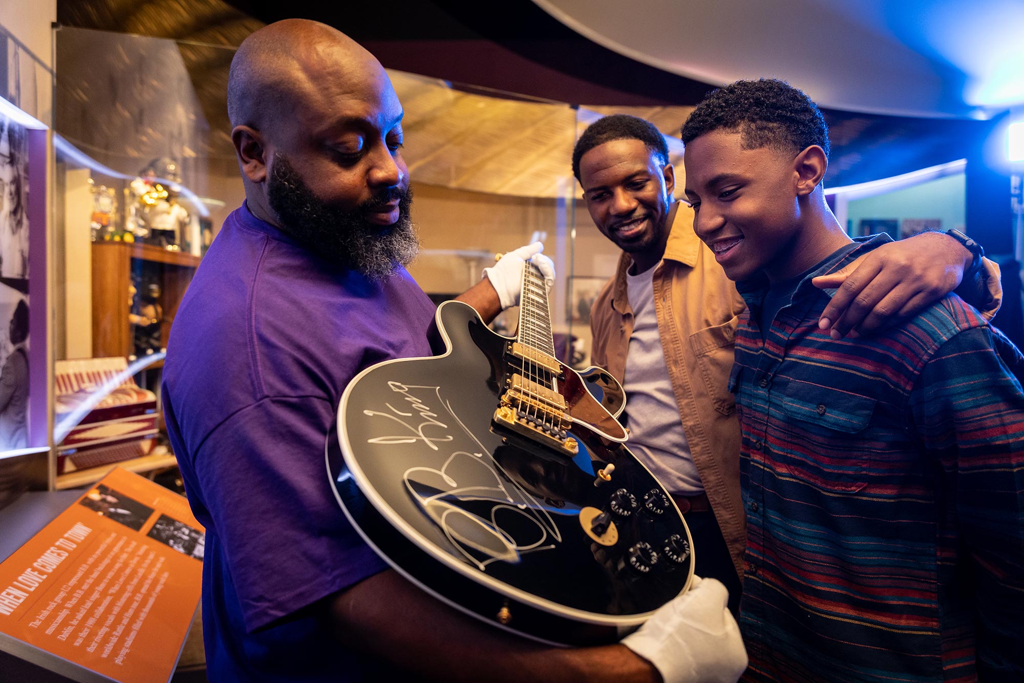 Admiring a replica of B.B. King’s guitar Lucille at the B.B. King Museum & Delta Interpretive Center in Indianola, Mississippi