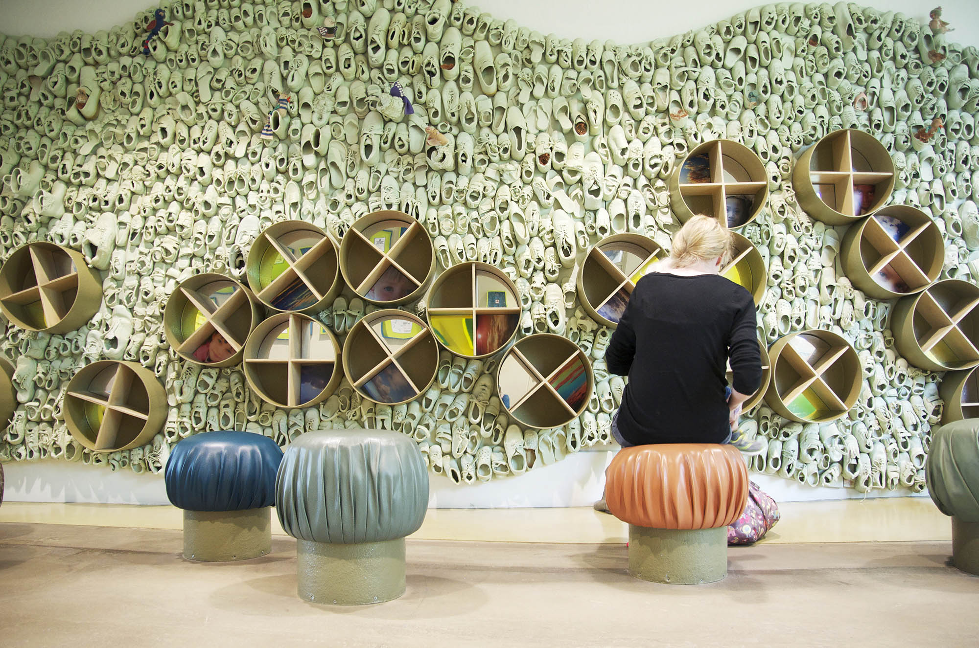 An art installation of children’s shoes at the Children’s Museum of Phoenix in Arizona