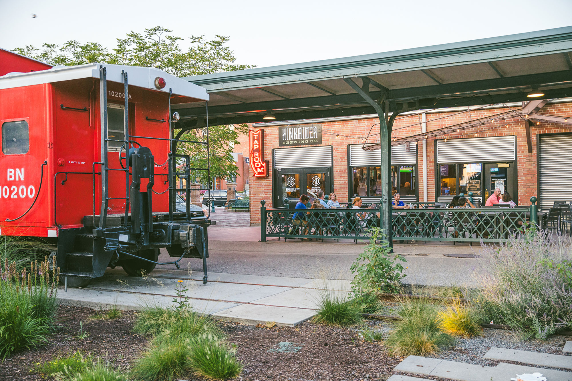 Visitors at the patio of Kinkaider Brewing in the Historic Haymarket Downtown District in Lincoln, Nebraska