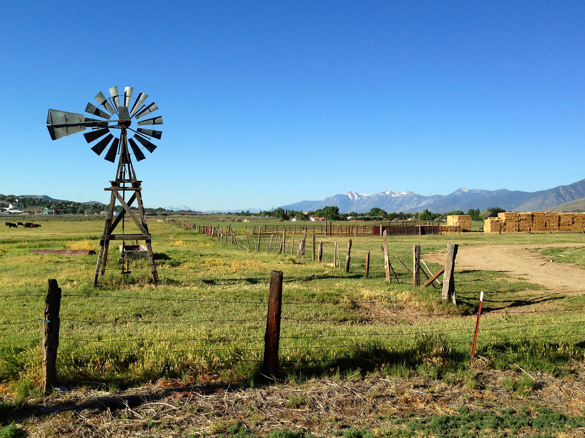 A windmill on a farm in Carson City, Nevada