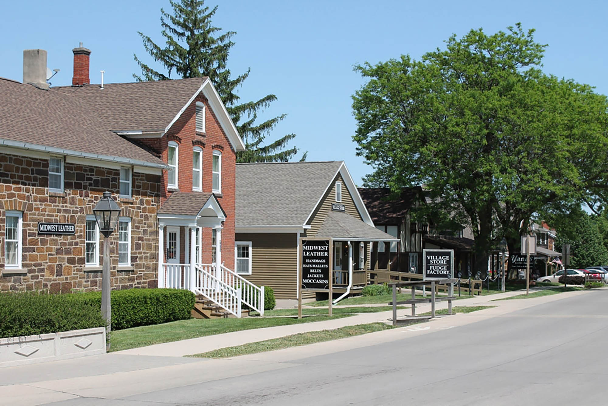 Exterior view of shops at the Amana Colonies, a preserved 18th-century German settlement outside Iowa City, Iowa.