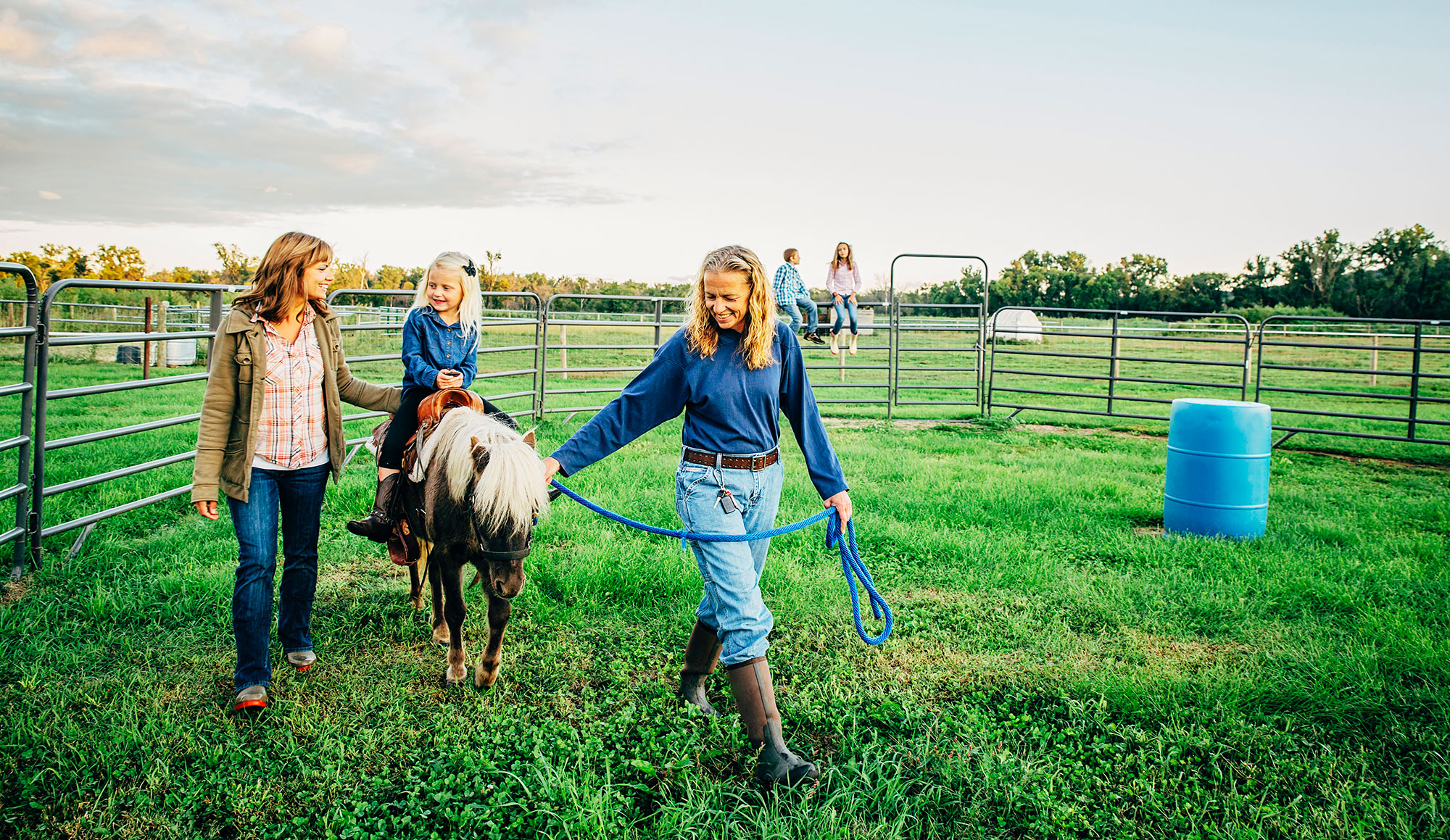 Visitors to a miniature horse farm outside of Omaha, Nebraska