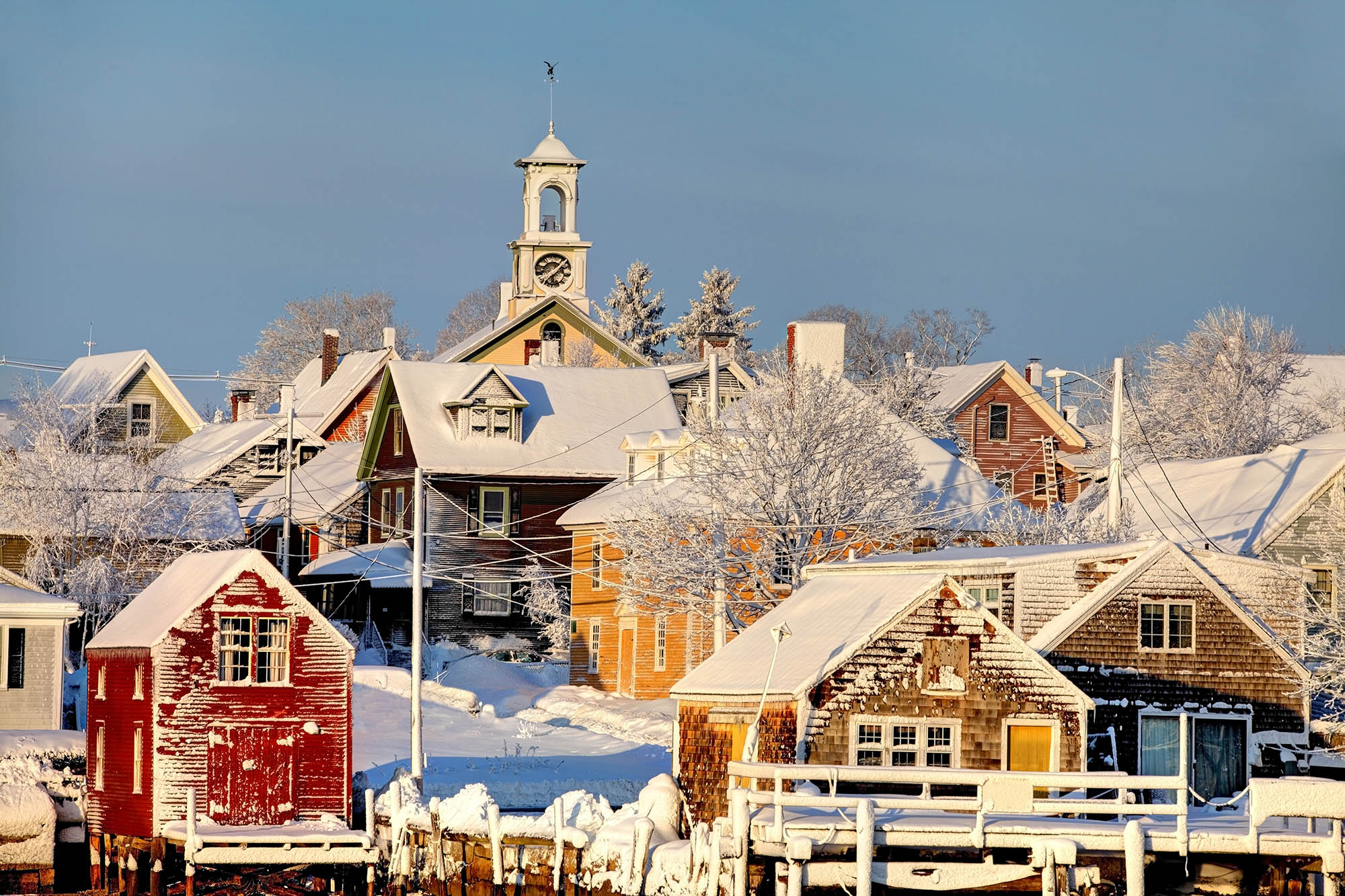 Snow-covered buildings in Portsmouth, New Hampshire