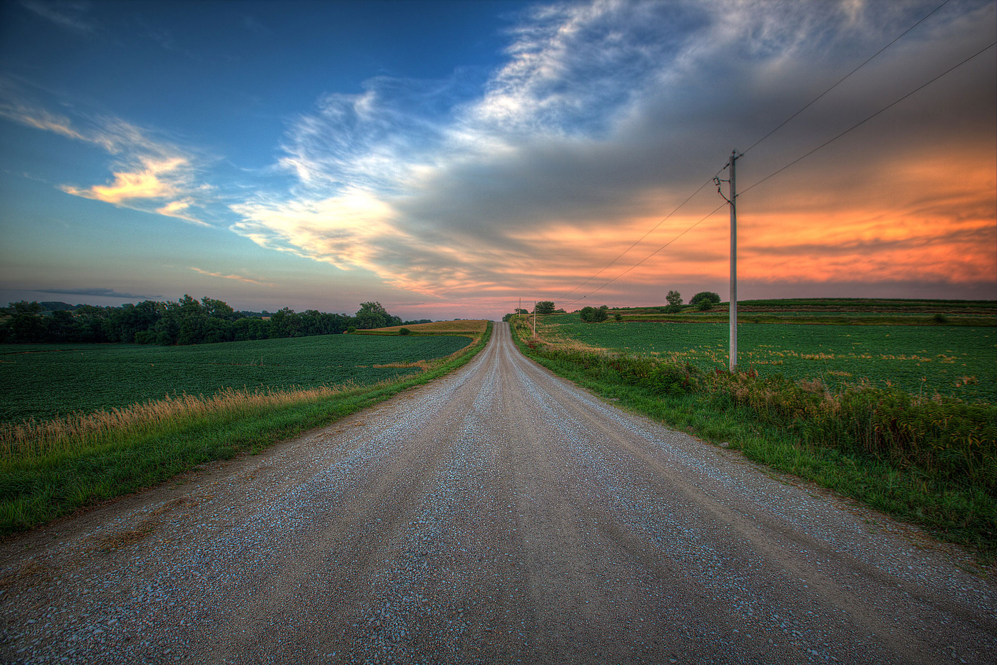 Dirt road through farmlands outside of Omaha, Nebraska