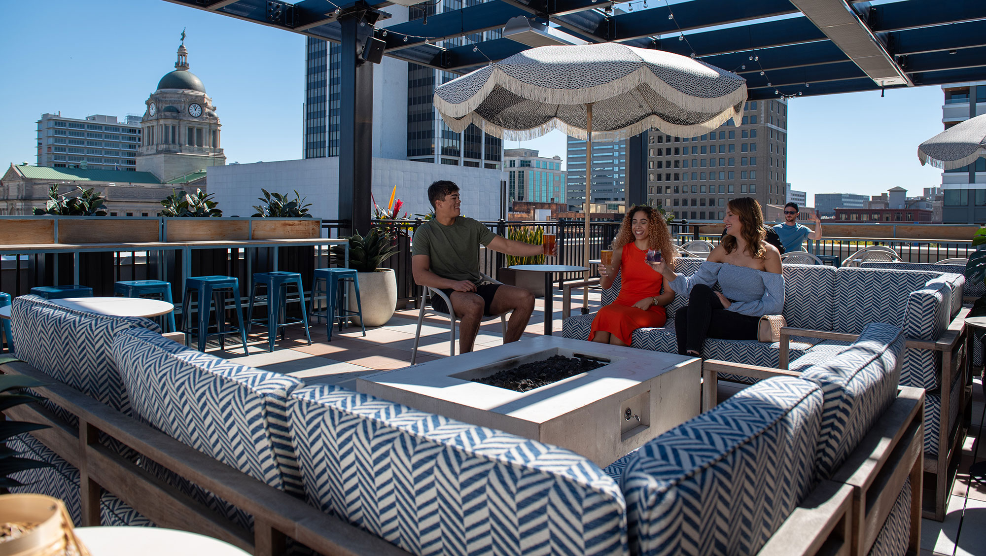Visitors to a rooftop restaurant in Fort Wayne, Indiana