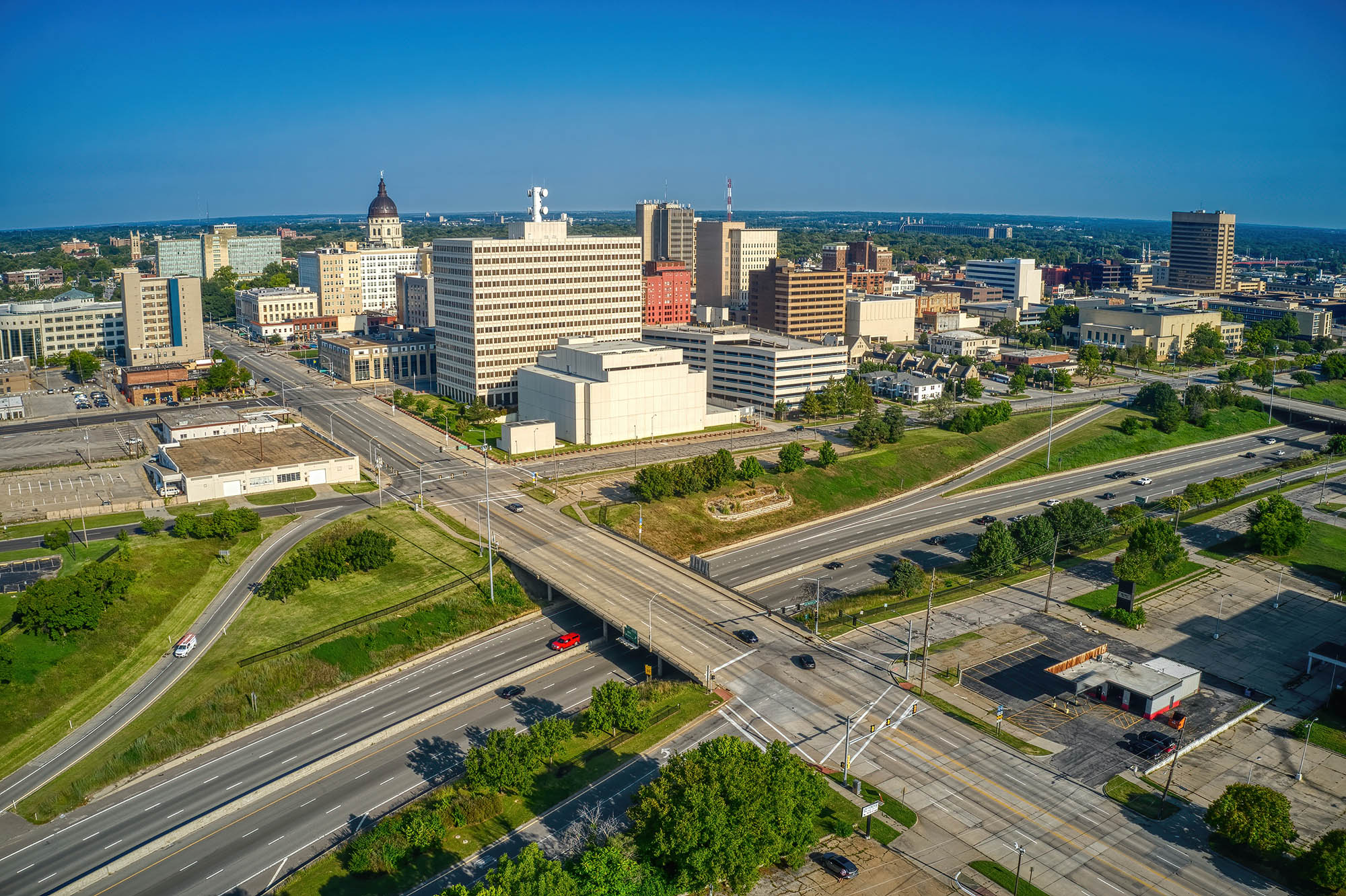 Aerial view of the Topeka, Kansas, skyline