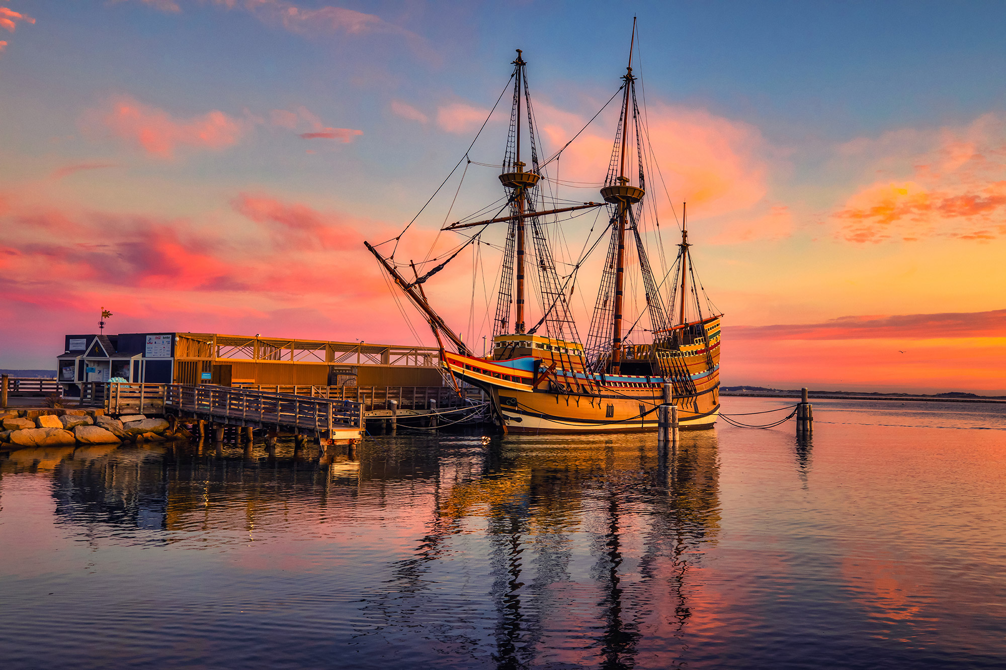 The Mayflower II ship at Plimoth Patuxet Museums in Plymouth, Massachusetts