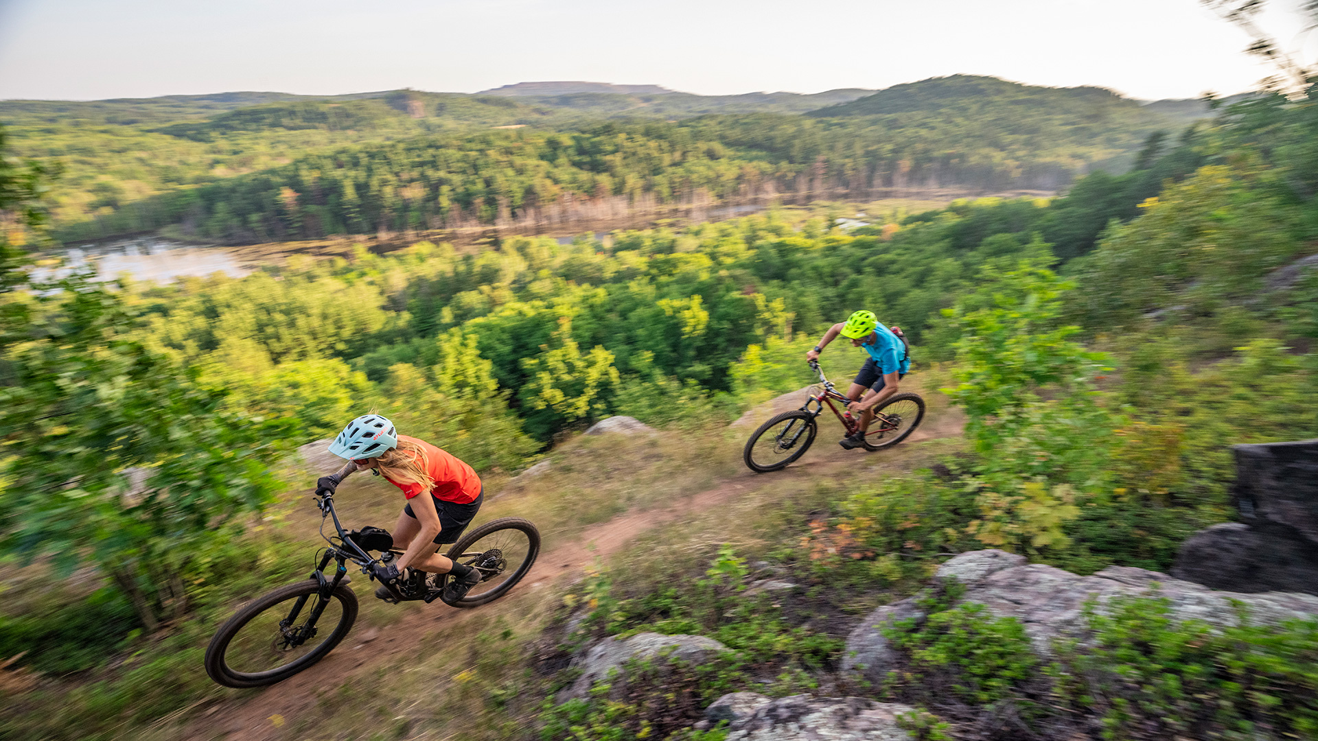 Mountain bikers on RAMBA Trails near Marquette, Michigan