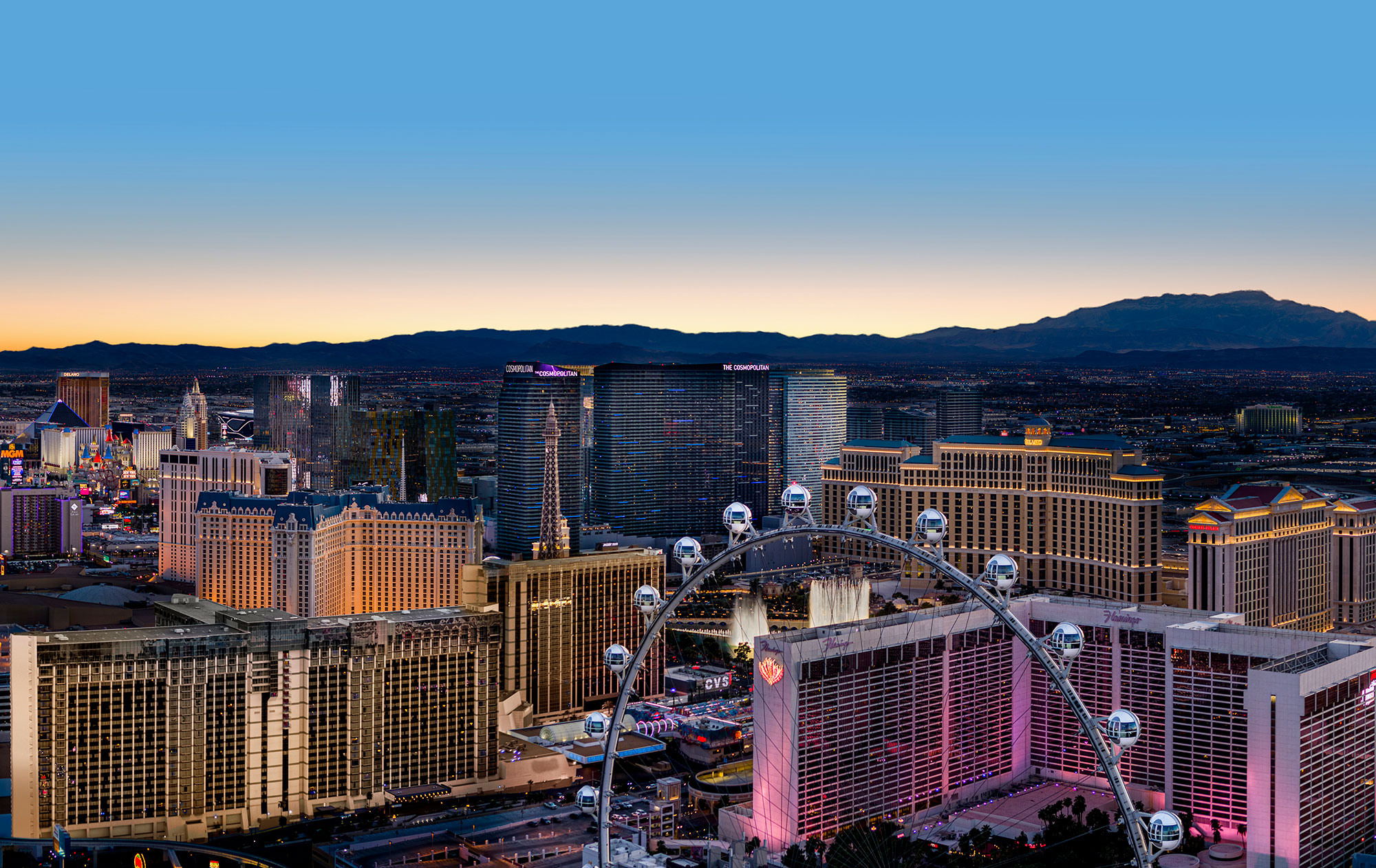 Aerial of the Strip in Las Vegas, Nevada.