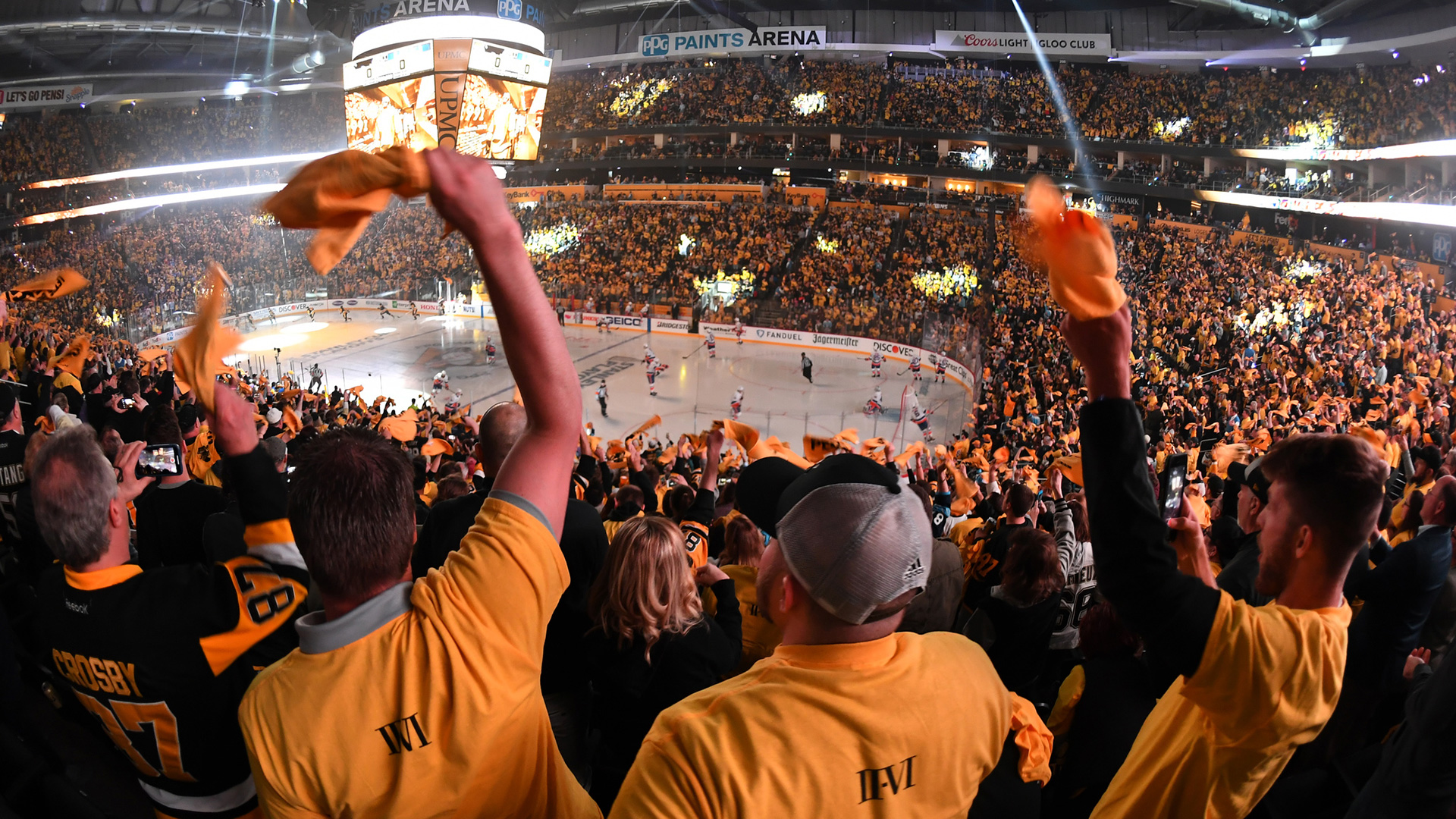 Fans cheering at a Pittsburgh Penguins hockey game in Pittsburgh, Pennsylvania. Credit: Pittsburgh Penguins
