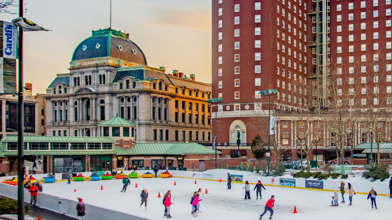 Ice skating in downtown Providence, Rhode Island