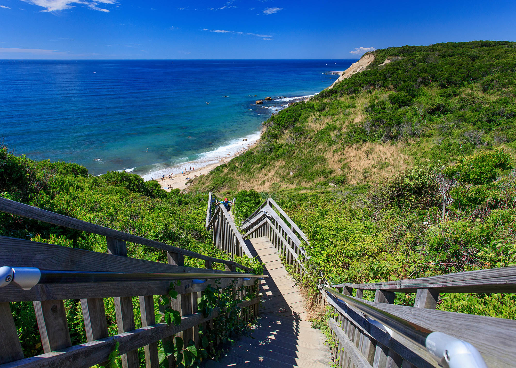 Sandy beach at the base of the Mohegan Bluffs on Block Island, Rhode Island