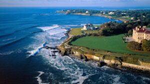 Aerial view of the Cliff Walk in Newport, Rhode Island