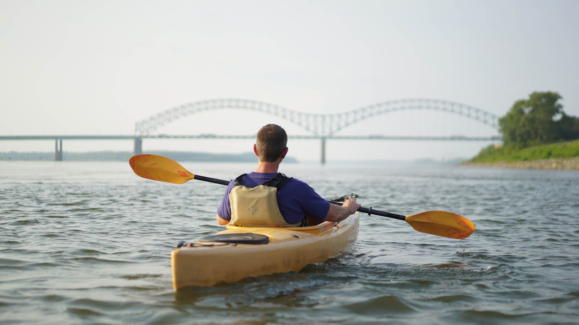 Kayaking on the Mississippi River in Memphis, Tennessee; Credit: Leah Gafni