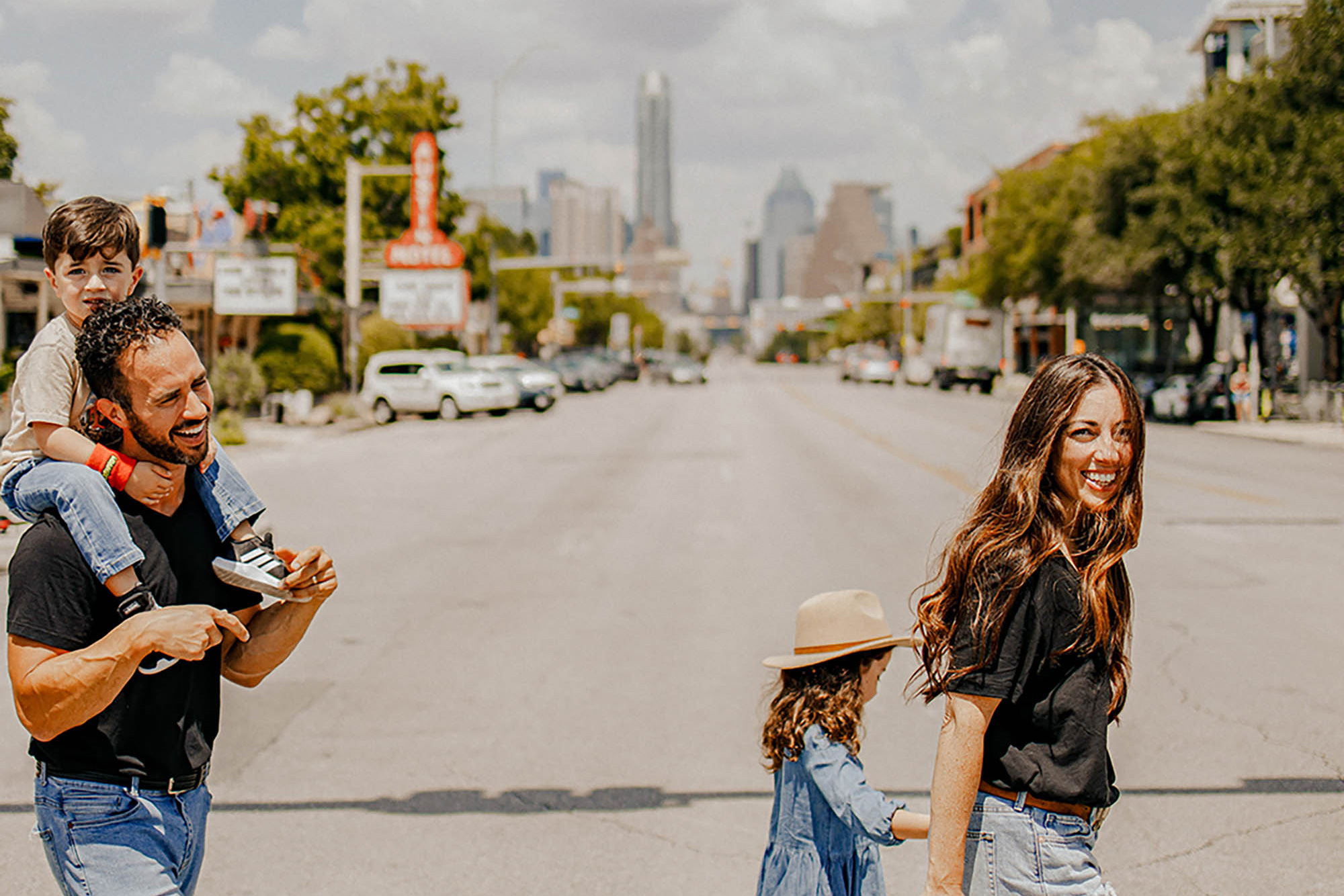 Family visiting South Congress Street in Austin, Texas