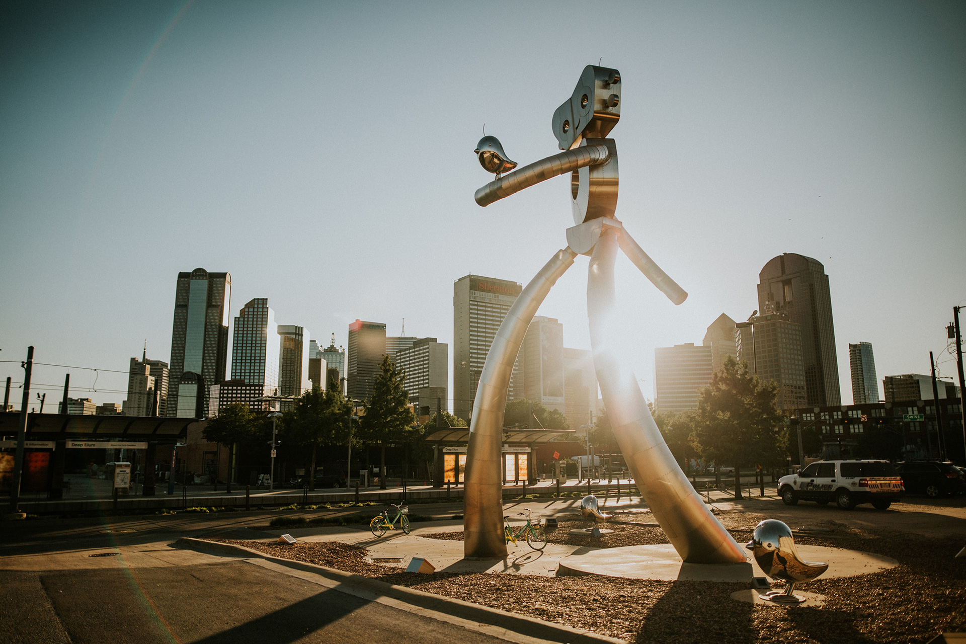 The Traveling Man sculpture in the Deep Ellum neighborhood of Dallas, Texas