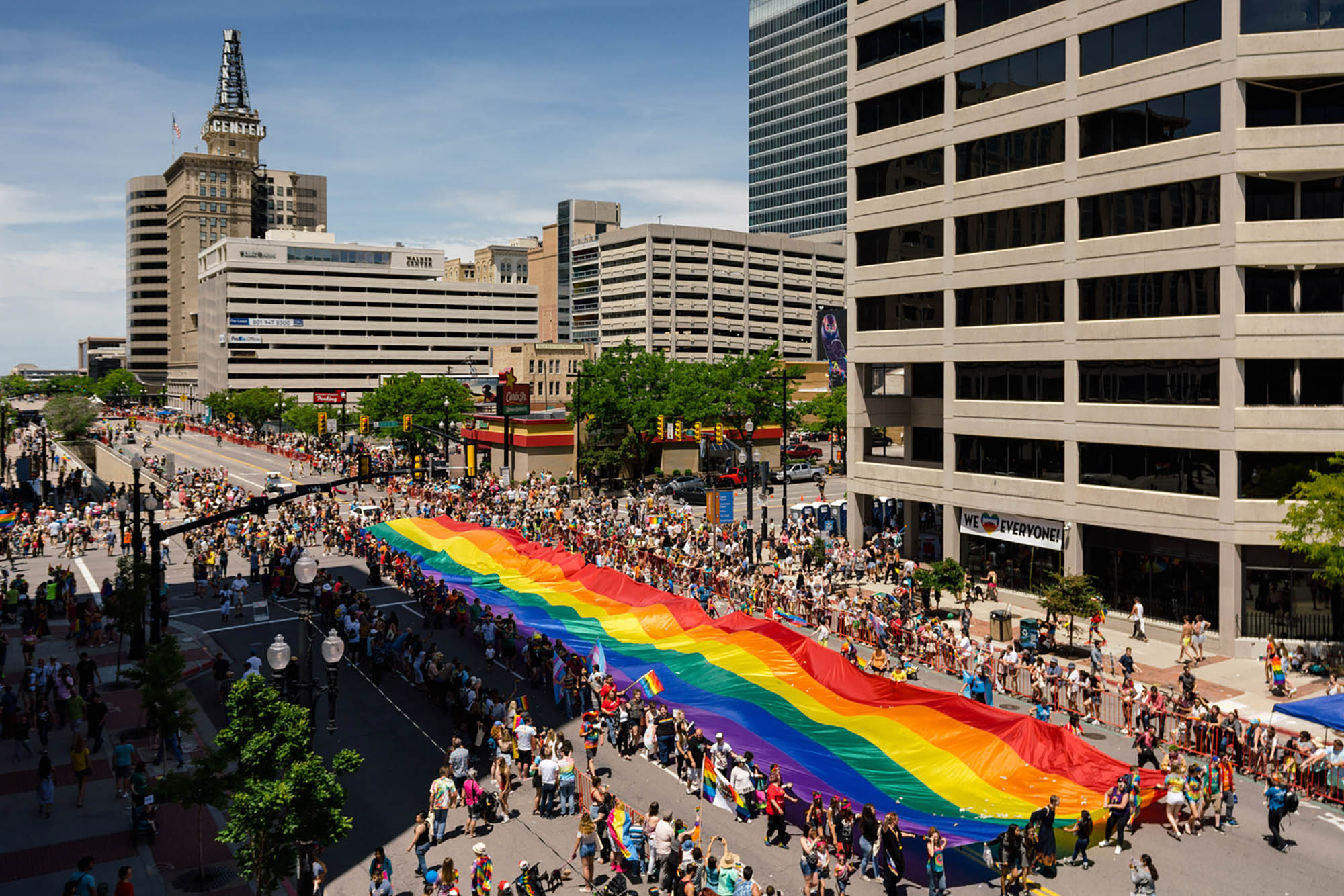 Pride parade in Downtown Salt Lake City, Utah; Credit: Austen Diamond