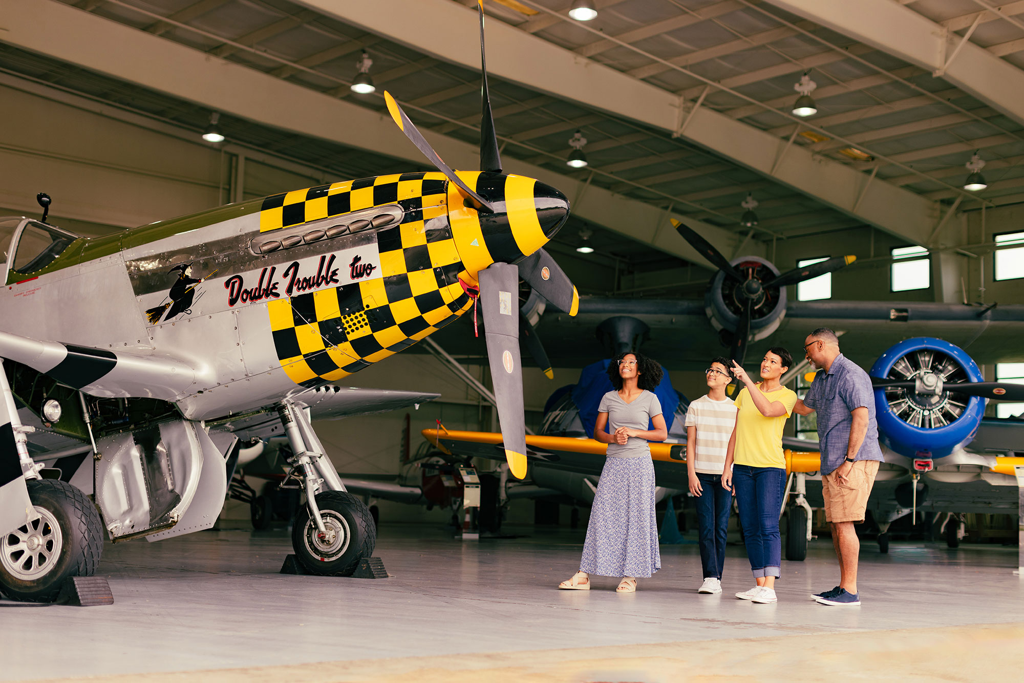 Family touring the Military Aviation Museum in Virginia Beach, Virginia
