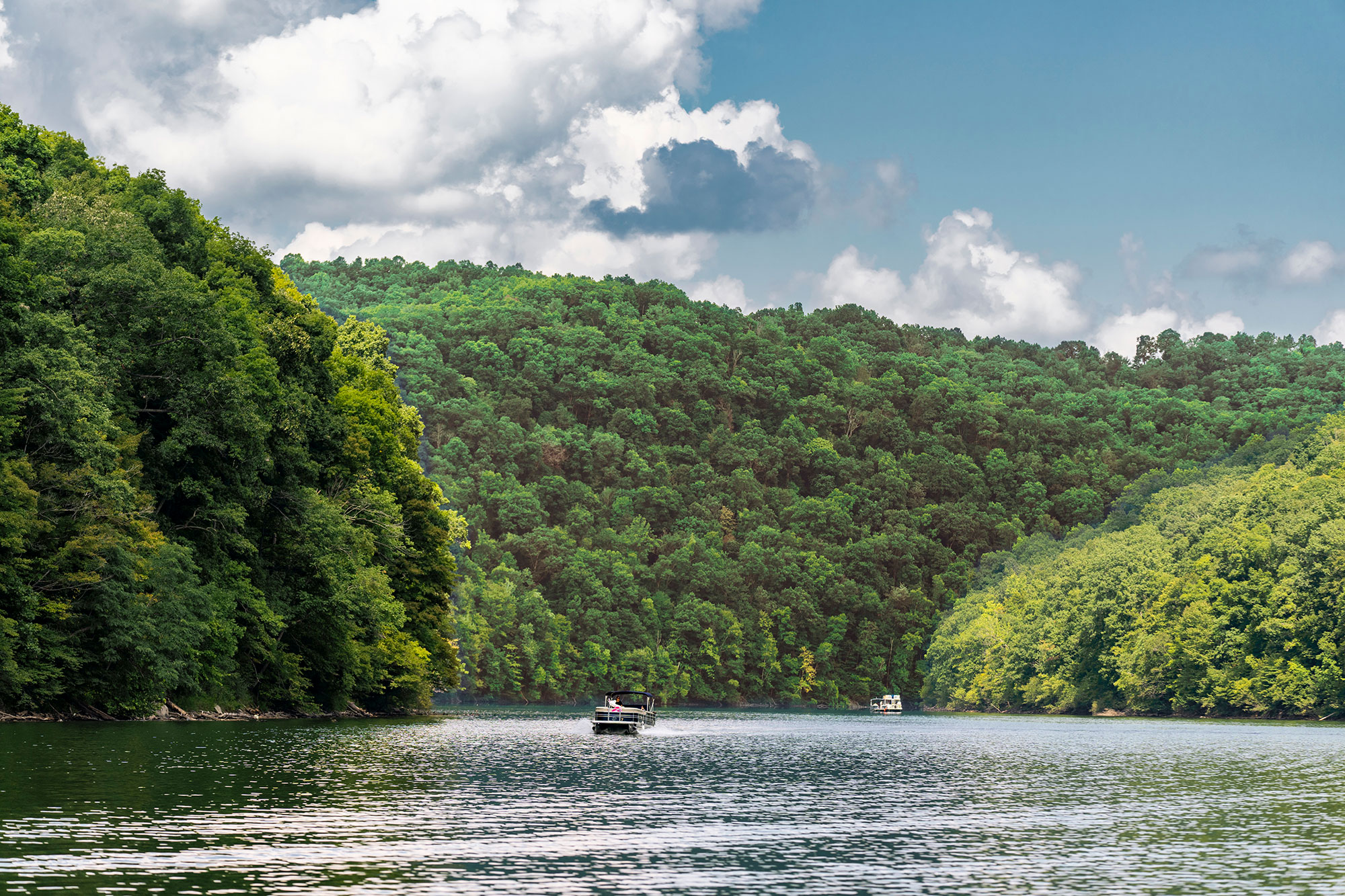 Pontoon boat on Sutton Lake in West Virginia