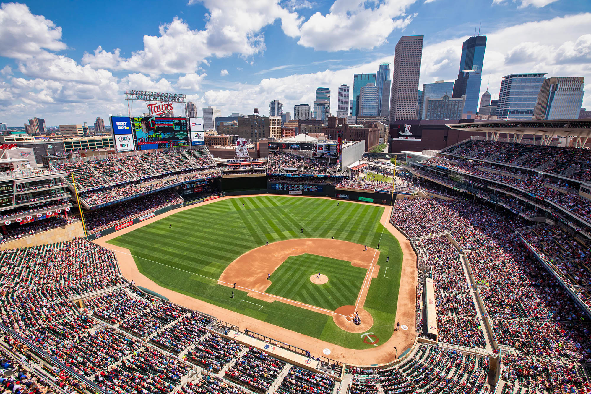 The Minnesota Twins play baseball at Target Field in Minneapolis, Minnesota.