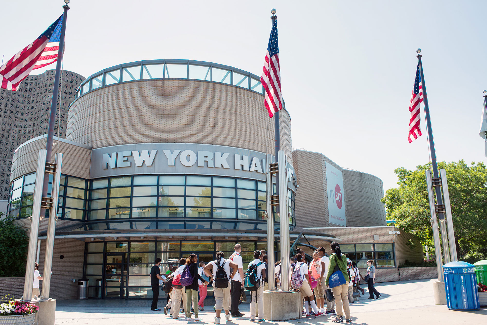 Students outside the New York Hall of Science in New York City, New York.