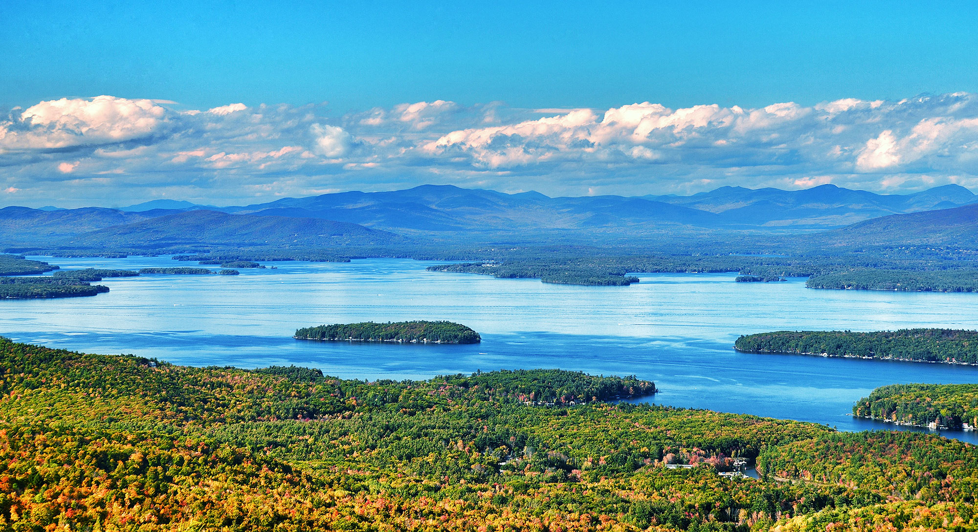 Aerial view of Lake Winnipesaukee in New Hampshire