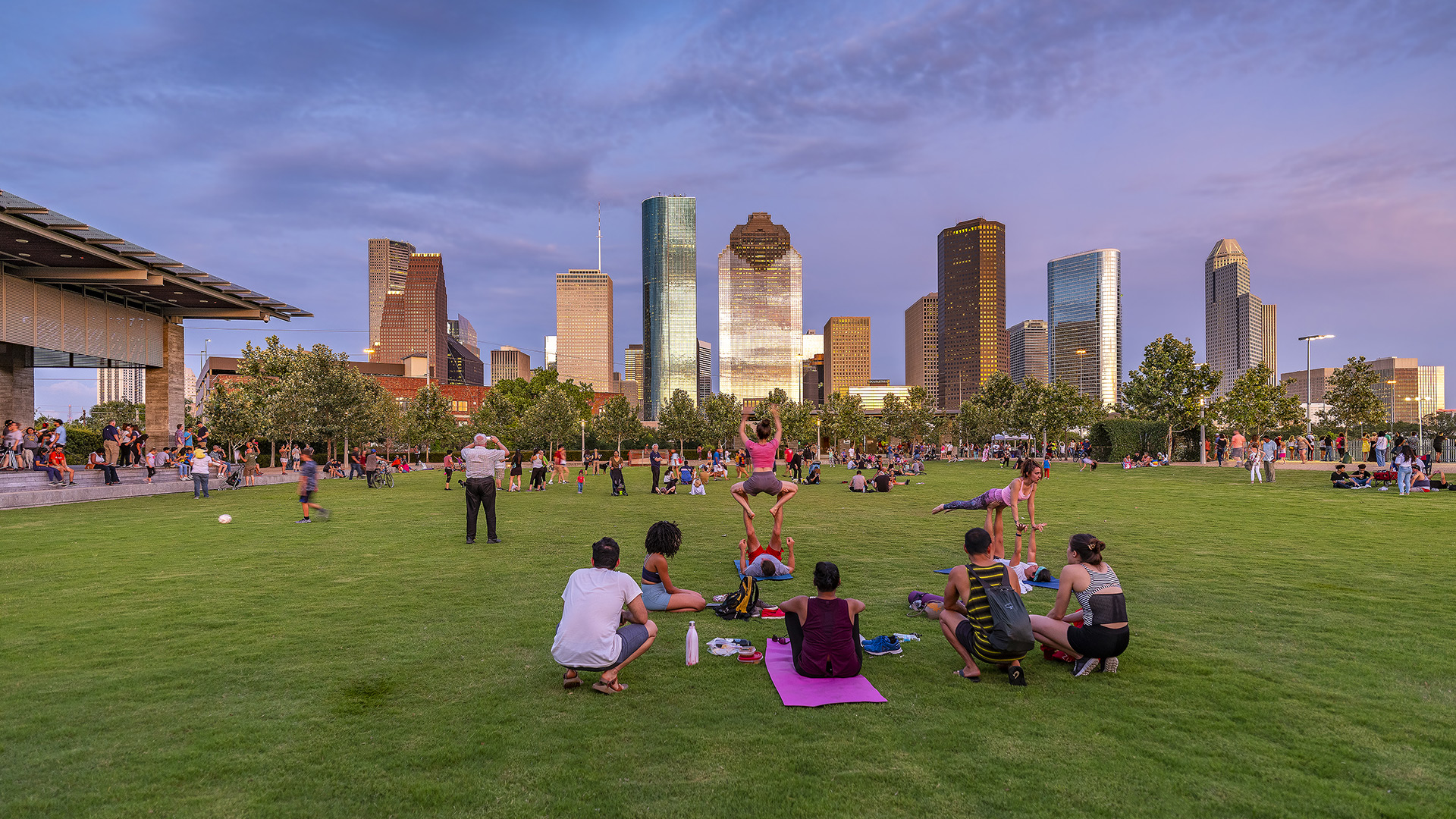 View of downtown from Discovery Green in Houston, Texas