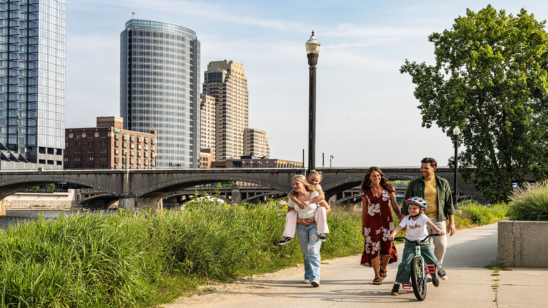 Visitors to Ah Nab Awen Park in downtown Grand Rapids, Michigan