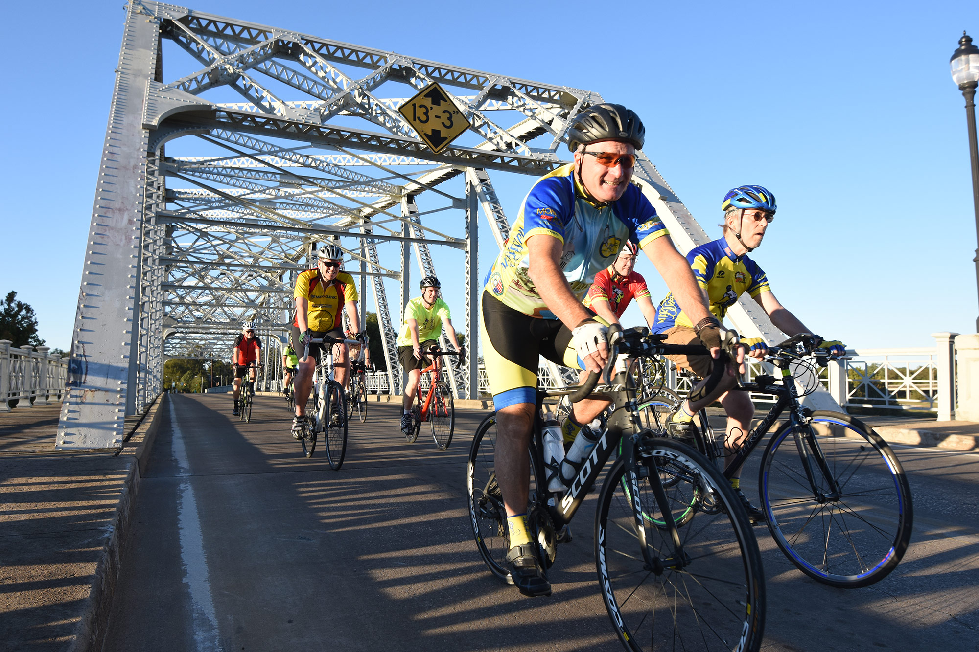 Biking the Keesler Bridge in Greenwood, Mississippi, during the annual Bikes, Blues & Bayous event