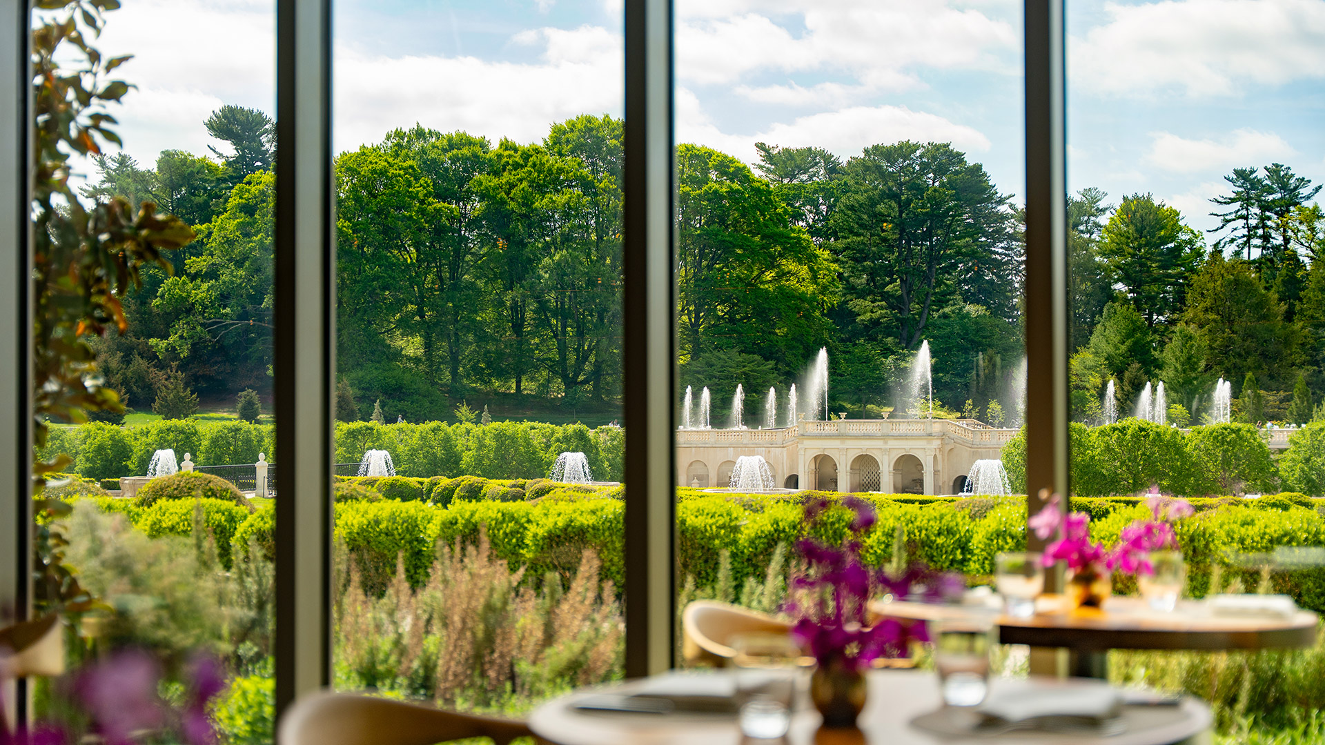 Garden view from 1906 at Longwood Gardens restaurant in Kennett Square, Pennsylvania. Credit: Holden Barnes