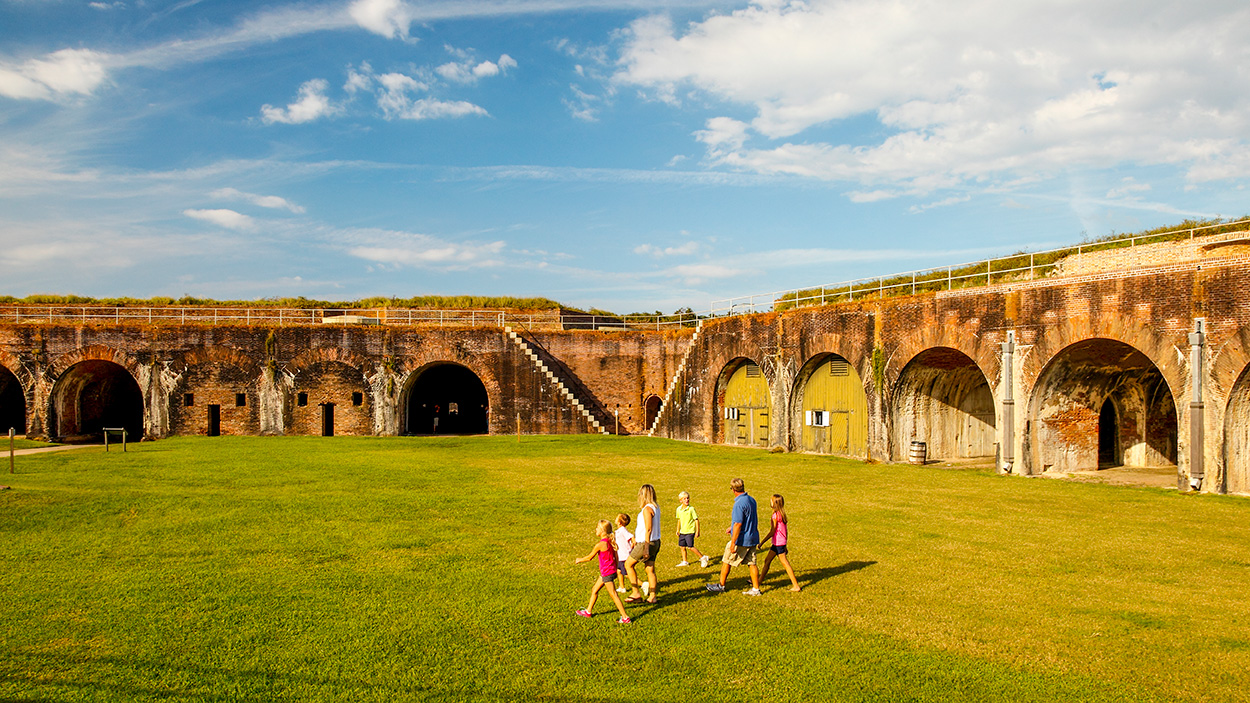 Family touring historic Fort Morgan in Alabama