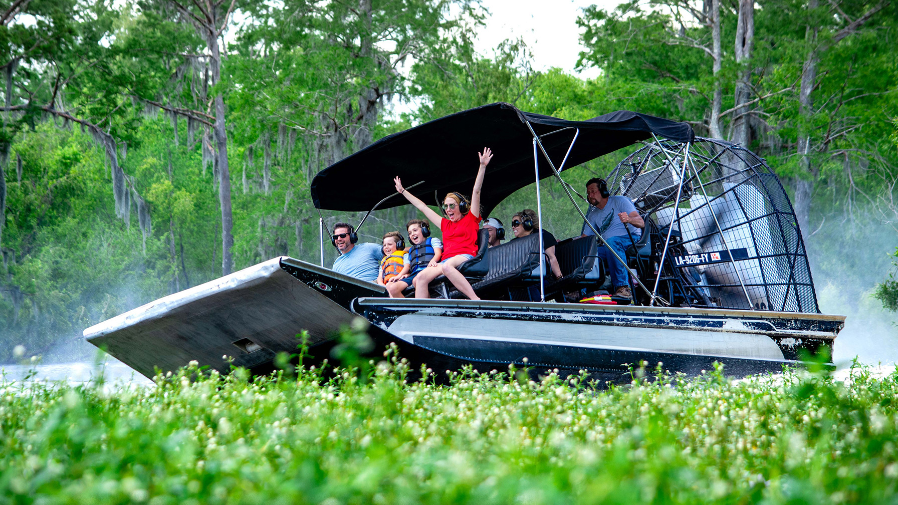 Riding an airboat through the Atchafalaya Basin in Lafayette, Louisiana