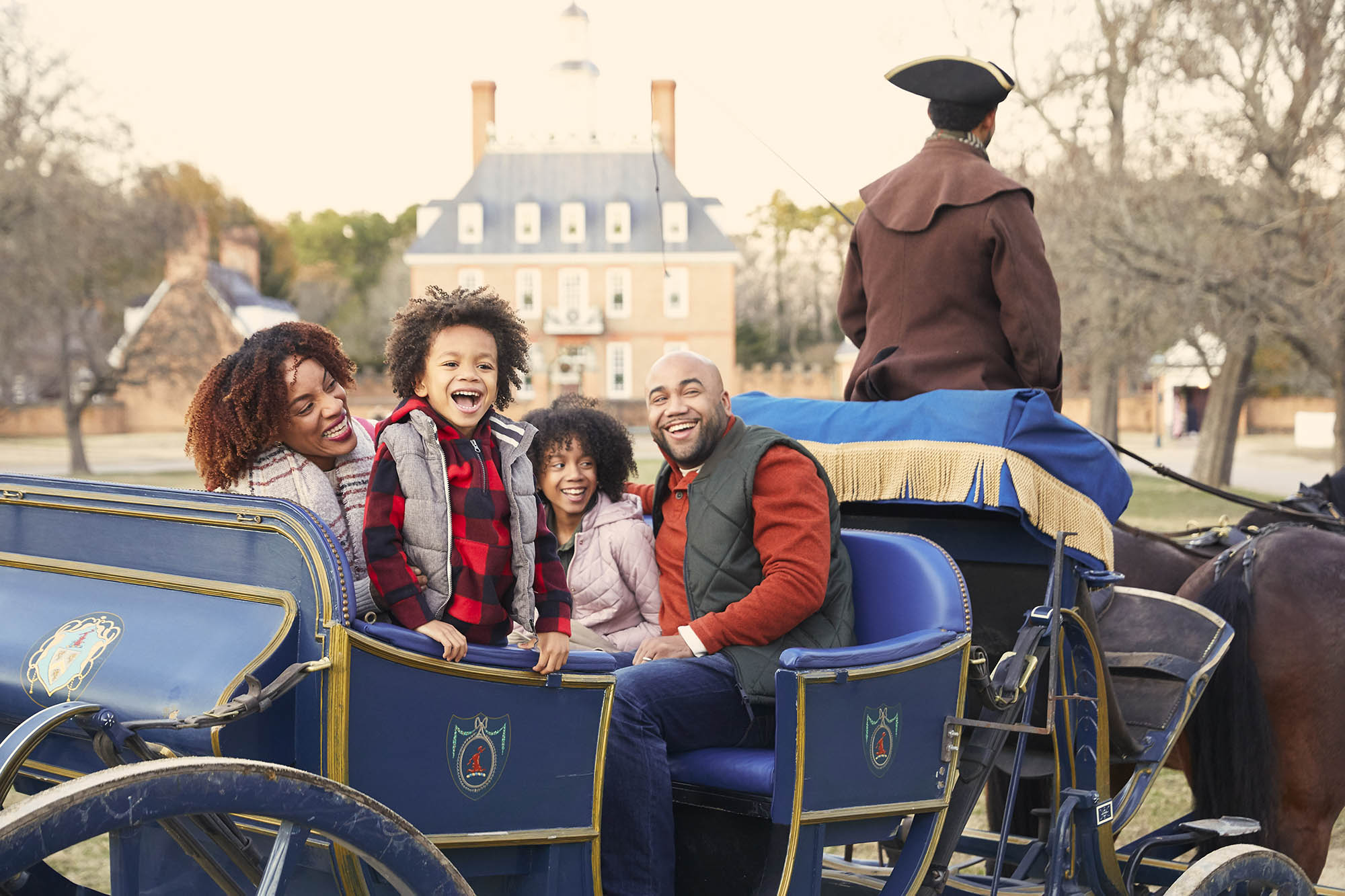 A horse-drawn carriage ride at Colonial Williamsburg in Williamsburg, Virginia. Credit: Visit Williamsburg
