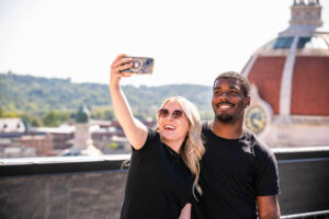 People taking a selfie in Downtown York County, Pennsylvania