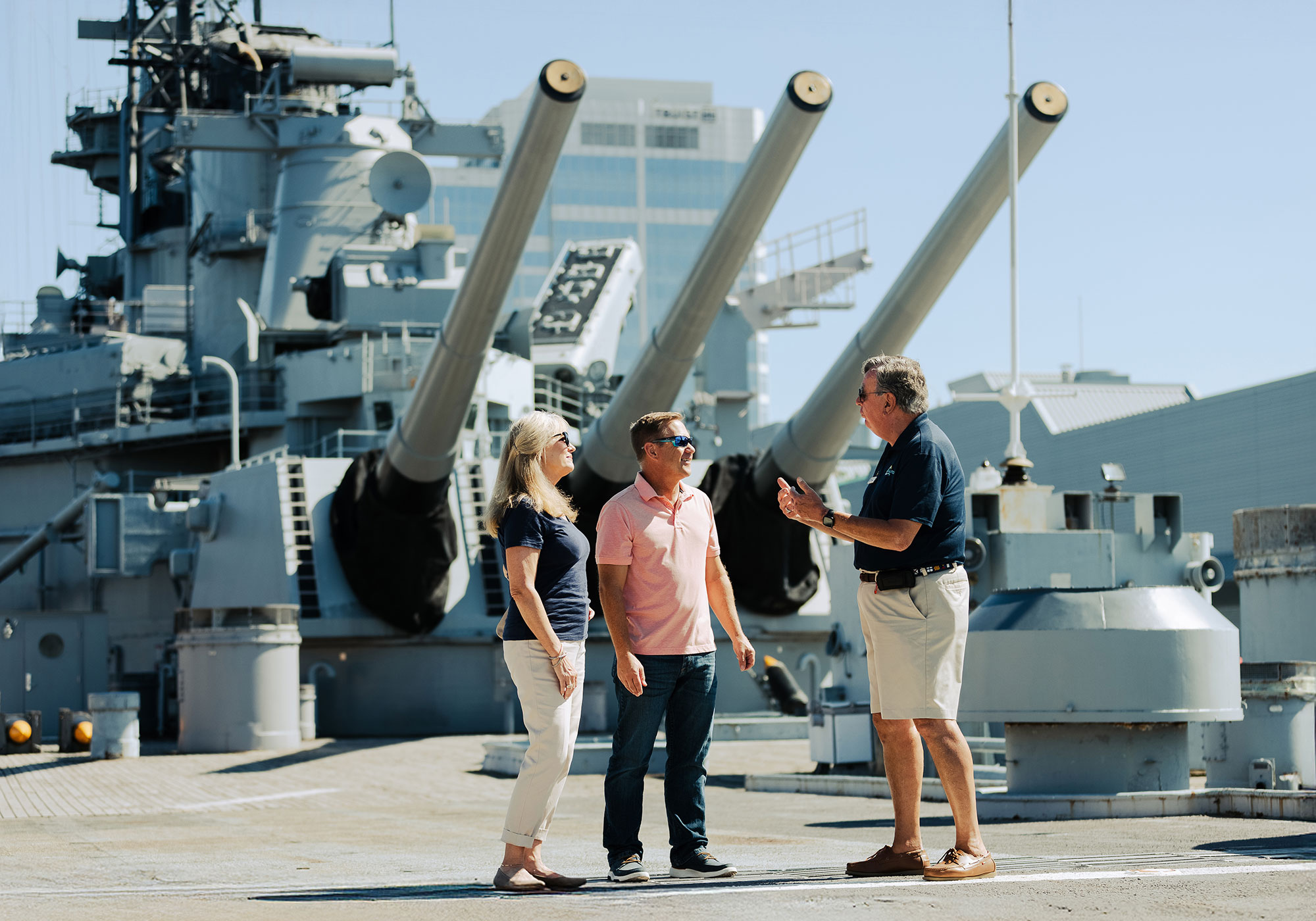 Visitors on tour of the Battleship Wisconsin in Norfolk, Virginia 
