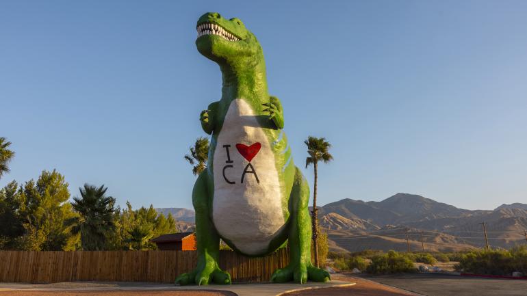 Mr. Rex, a 20-meter-tall concrete statue at Cabazon Dinosaur Park
