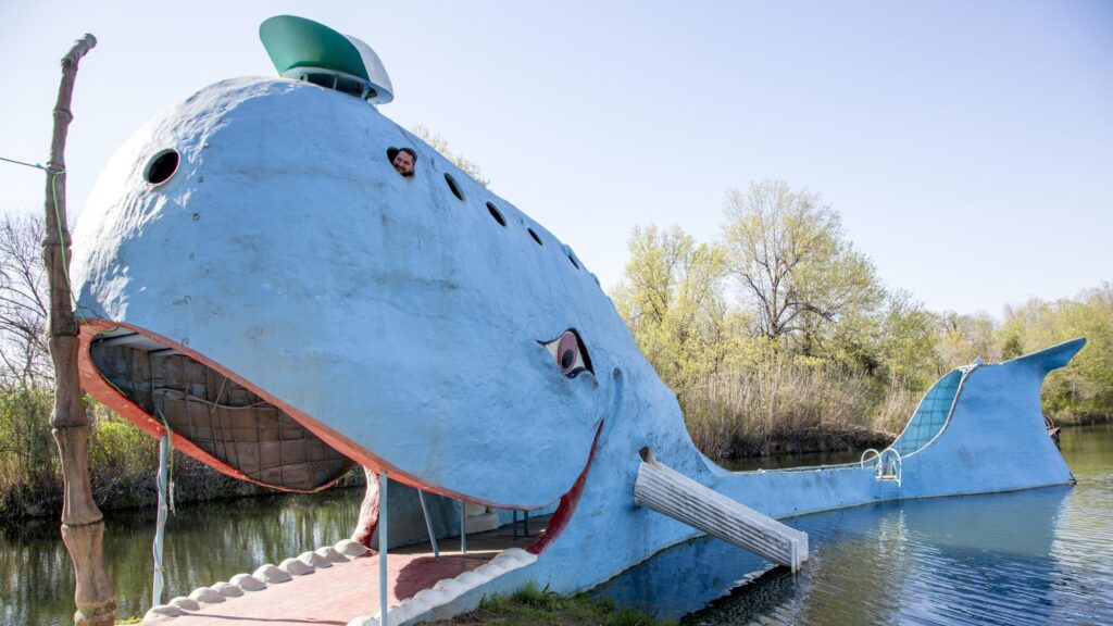The Blue Whale of Catoosa roadside attraction along Route 66 in Catoosa, Oklahoma; Credit: OTRD