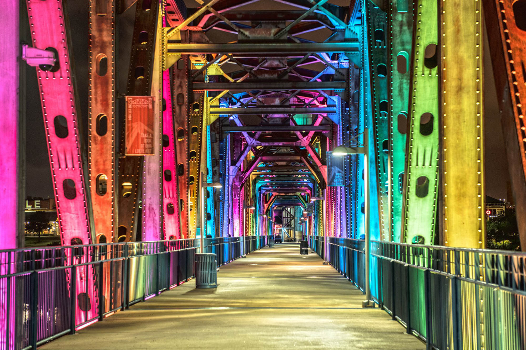 The Junction Bridge lit up for the “River Lights in the Rock” event in Little Rock, Arkansas 
