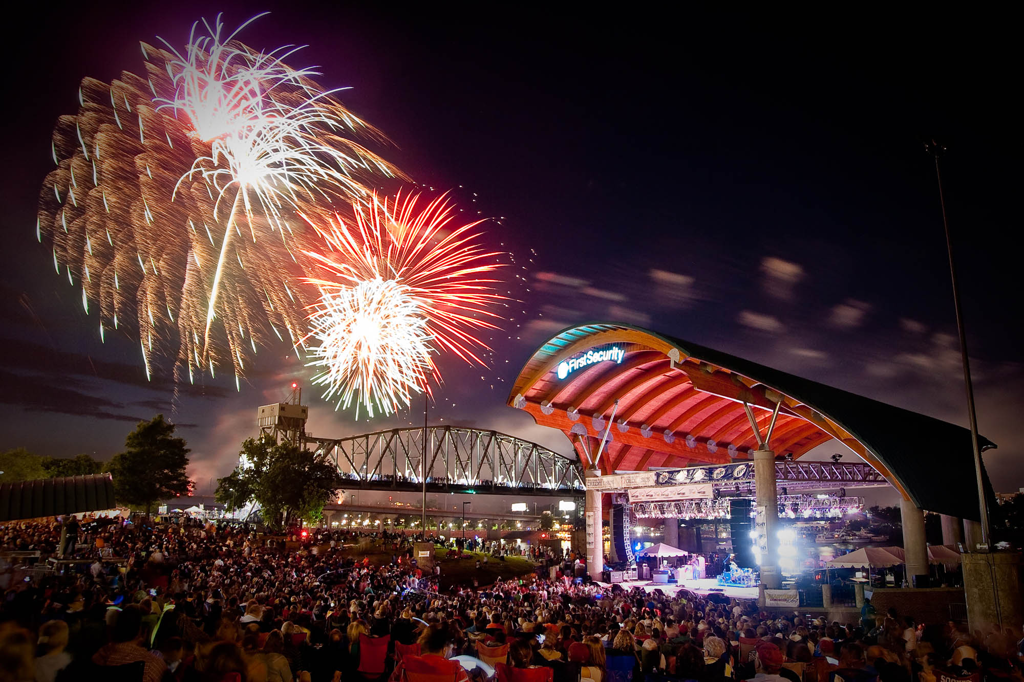 Fireworks above the First Security Amphitheater in Little Rock, Arkansas
