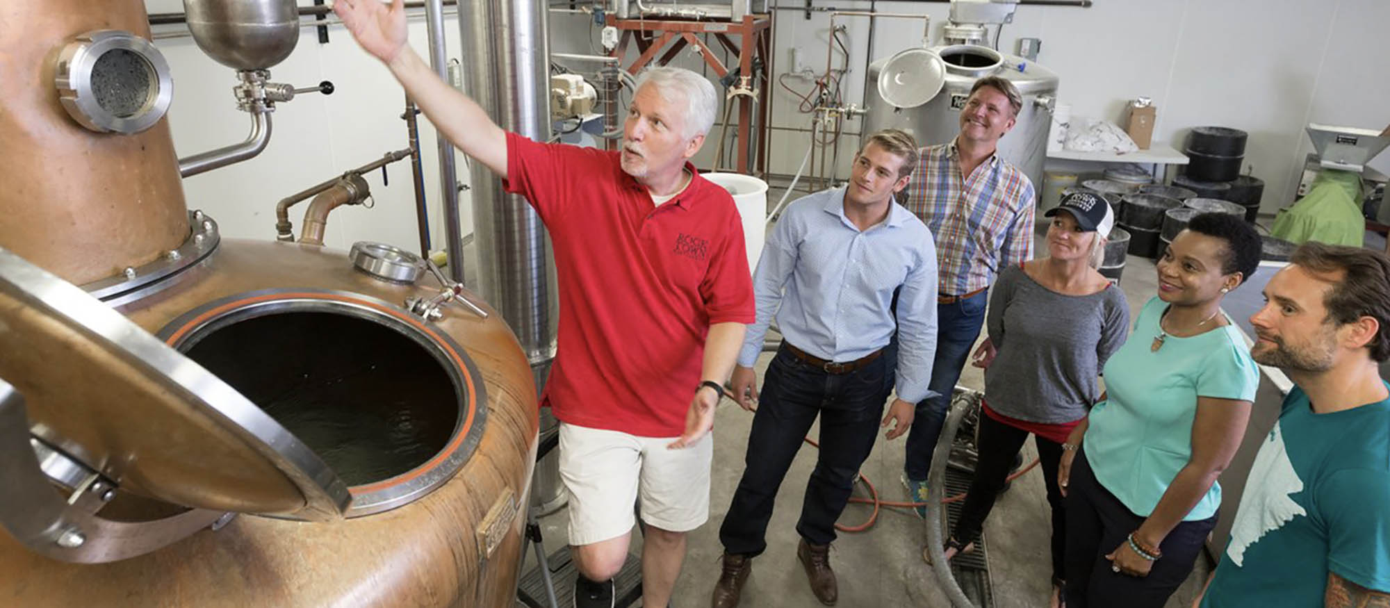 A group on a  tour of the Rock Town Distillery in Little Rock, Arkansas
