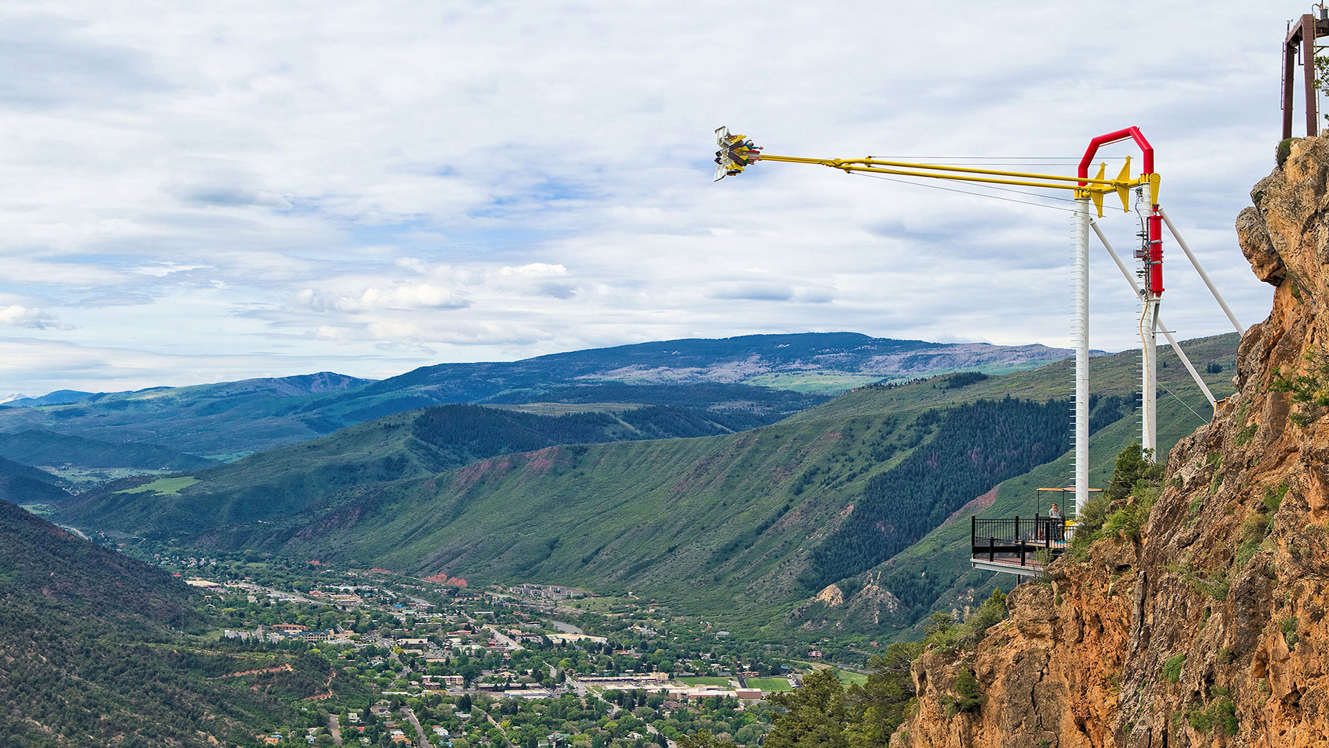 The Giant Swing at Glenwood Caverns Adventure Park overlooking Glenwood Springs, Colorado